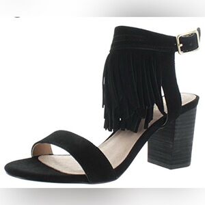 Restricted Kissy Suede Fringe Heel Sandal black size 6.5 EUC